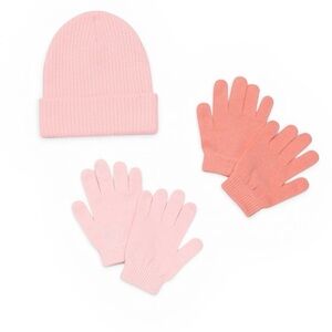 wonder nation Pink & Coral Kids Knit Beanie and Gloves Set